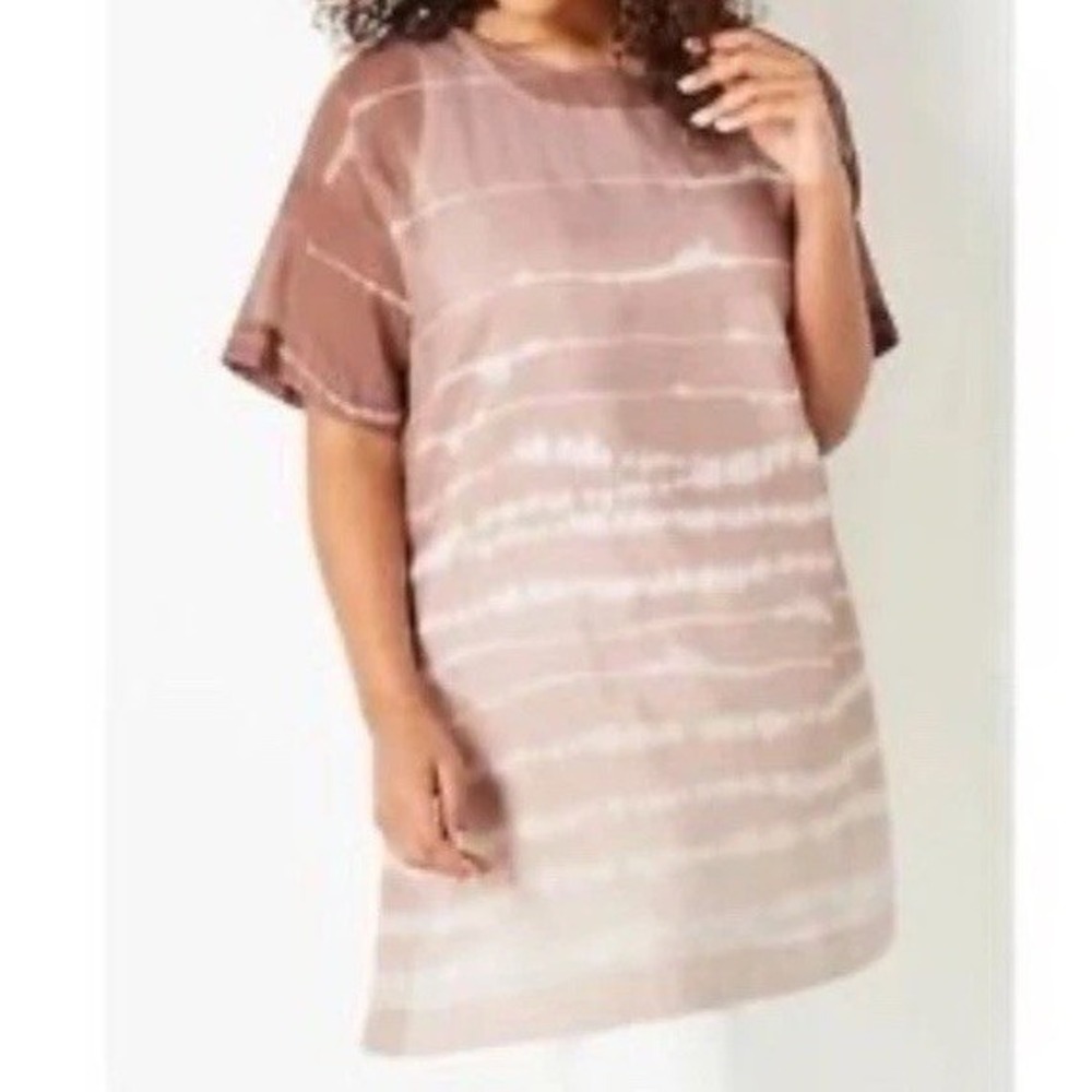 J. Jill Pure Kaftan Tunic Top Women L Fawn Pink Ombré Tie‎ Dye Cotton Silk Blend